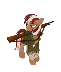 Size: 1627x1913 | Tagged: safe, artist:mellowhen, oc, oc only, oc:roulette, species:earth pony, species:pony, fallout equestria, clothing, conflicted, fallout equestria: red 36, fanfic art, female, gun, hoof wraps, jacket, looking at something, rifle, simple background, solo, transparent background, weapon