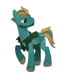 Size: 1627x1913 | Tagged: safe, artist:mellowhen, oc, oc only, oc:airworthy, species:pegasus, species:pony, fallout equestria, clothing, ex-enclave, fallout equestria: red 36, fanfic art, five o'clock shadow, looking offscreen, male, simple background, smiling, solo, stallion, transparent background, vest, windswept mane