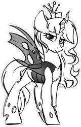 Size: 1024x1598 | Tagged: safe, artist:kellythedrawinguni, oc, oc:luci, species:changeling, female, monochrome, simple background, solo, transparent background