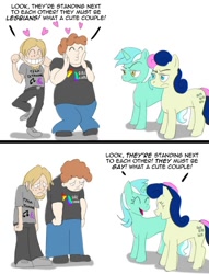 Size: 640x838 | Tagged: safe, artist:pluckyninja, character:bon bon, character:lyra heartstrings, character:sweetie drops, species:human, anti-shipping, bon bon is not amused, brony, brony stereotype, burn, comic, fanboy, hilarious in hindsight, humans standing next to each other, payback, ponies standing next to each other, shipper, shipping denied, shipping goggles, sick burn, stereotype