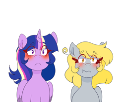 Size: 1280x1061 | Tagged: safe, artist:cubbybatdoodles, character:derpy hooves, character:twilight sparkle, character:twilight sparkle (alicorn), species:alicorn, species:pegasus, species:pony, ship:twerpy, blushing, ditzy doo, female, lesbian, shipping