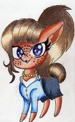 Size: 240x392 | Tagged: safe, artist:luxiwind, oc, oc:metal glass, species:earth pony, species:pony, chibi, clothing, female, mare, solo, traditional art