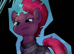 Size: 676x496 | Tagged: safe, artist:midnightpremiere, character:tempest shadow, species:pony, species:unicorn, armor, broken horn, eye scar, female, glowing horn, horn, looking down, mare, scar, solo
