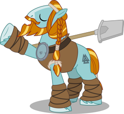 Size: 6849x6309 | Tagged: safe, artist:hendro107, character:rockhoof, species:earth pony, species:pony, episode:a rockhoof and a hard place, g4, my little pony: friendship is magic, absurd resolution, beard, braid, eyes closed, facial hair, hoof wraps, male, moustache, raised hoof, rockhoof's shovel, shovel, simple background, solo, stallion, transparent background, vector