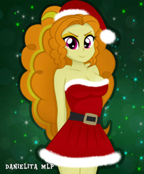 Size: 1024x1229 | Tagged: safe, artist:danielitamlp, character:adagio dazzle, equestria girls:rainbow rocks, g4, my little pony: equestria girls, my little pony:equestria girls, bare shoulders, breasts, christmas, cleavage, clothing, female, holiday, sleeveless, smiling, solo, strapless