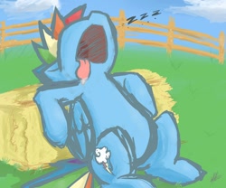 Size: 1200x1000 | Tagged: safe, artist:nolycs, character:rainbow dash, drool, nose in the air, rainbow blitz, rule 63, sleeping, snoring, tongue out, zzz