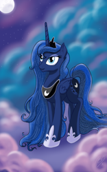 Size: 1200x1920 | Tagged: safe, artist:theroyalprincesses, character:princess luna, species:alicorn, species:pony, ethereal mane, female, full moon, galaxy mane, hoof shoes, moon, solo