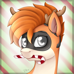 Size: 1500x1500 | Tagged: safe, artist:renaphin, oc, oc:kiva, species:pony, antlers, avatar, candy, candy cane, christmas, festive, food, holiday, reindeer antlers, robot, robot pony, solo