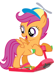 Size: 3699x5000 | Tagged: safe, artist:moongazeponies, character:scootaloo, species:pegasus, species:pony, back to the future, clothing, female, hat, hoverboard, propeller hat, scooter, simple background, solo, transparent background, vector