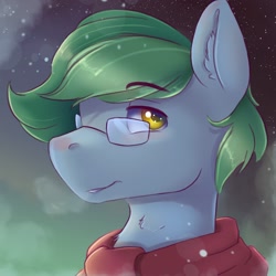 Size: 1800x1800 | Tagged: safe, artist:ardail, oc, oc only, oc:software patch, species:pony, clothing, glasses, icon, male, scarf, snow, snowfall, solo, stallion