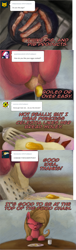 Size: 1213x4005 | Tagged: safe, artist:hewison, oc, oc:pun, species:earth pony, species:pony, ask pun, :3, ask, bacon, cheese, cheese grater, comic, female, food, fried egg, mare, meat, ponies eating meat