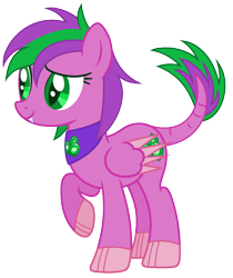 Size: 1668x1988 | Tagged: safe, artist:razorbladetheunicron, base used, oc, oc only, parent:amethyst star, parent:spike, parents:amespike, species:dracony, species:pony, lateverse, bandana, fangs, female, hybrid, interspecies offspring, mare, offspring, scales, simple background, solo, tail, transparent background