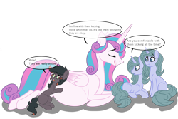 Size: 3000x2000 | Tagged: safe, artist:chelseawest, character:princess flurry heart, oc, parent:king sombra, parent:radiant hope, parents:hopebra, species:alicorn, species:pony, species:unicorn, adult, belly, dialogue, eyes closed, female, lying down, male, mama flurry, multiple pregnancy, offspring, older, older flurry heart, on side, pregnant, quints, quintuplets, siblings, simple background, teenager, transparent background