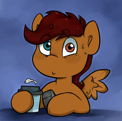 Size: 1024x1013 | Tagged: safe, artist:midnightpremiere, oc, oc only, oc:sparrow, species:pegasus, species:pony, coffee, coffee cup, cup, heterochromia, icon, looking at you, solo
