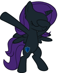 Size: 813x1024 | Tagged: safe, artist:uigsyvigvusy, artist:wissle, oc, oc:nyx, species:alicorn, species:pony, fanfic:past sins, alicorn oc, bipedal, covering eyes, cute, dab, eyes closed, facehoof, female, filly, nyxabetes, ocbetes, simple background, smiling, solo, spread wings, trace, transparent background, vector, wings