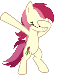 Size: 813x1024 | Tagged: safe, artist:uigsyvigvusy, artist:wissle, character:roseluck, species:earth pony, species:pony, bipedal, covering eyes, cute, cuteluck, dab, eyes closed, facehoof, female, mare, simple background, smiling, solo, trace, transparent background, vector