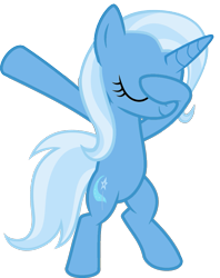 Size: 813x1024 | Tagged: safe, artist:uigsyvigvusy, artist:wissle, character:trixie, species:pony, species:unicorn, bipedal, covering eyes, cute, dab, eyes closed, facehoof, female, mare, simple background, smiling, solo, trace, transparent background, vector