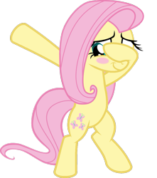 Size: 869x985 | Tagged: safe, artist:uigsyvigvusy, artist:wissle, character:fluttershy, species:pegasus, species:pony, bipedal, blush sticker, blushing, covering eyes, cute, dab, eyes open, facehoof, female, mare, shyabetes, simple background, smiling, solo, trace, transparent background, vector, wingless