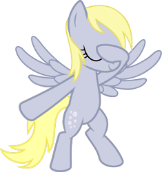 Size: 950x1009 | Tagged: safe, artist:uigsyvigvusy, artist:wissle, character:derpy hooves, species:pegasus, species:pony, bipedal, covering eyes, covering face, cute, dab, derpy doing derpy things, eyes closed, facehoof, female, mare, simple background, smiling, solo, spread wings, trace, transparent background, vector, wings, you're doing it wrong