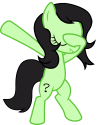 Size: 813x1024 | Tagged: safe, artist:uigsyvigvusy, artist:wissle, oc, oc:filly anon, species:earth pony, species:pony, adoranon, bipedal, covering eyes, cute, dab, eyes closed, facehoof, female, filly, foal, mare, simple background, smiling, solo, trace, transparent background, vector