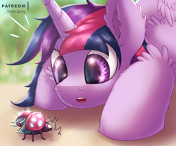 Size: 2430x2025 | Tagged: safe, artist:shad0w-galaxy, character:twilight sparkle, character:twilight sparkle (alicorn), species:alicorn, species:pony, adorkable, cute, ear fluff, female, fluffy, hilarious in hindsight, insect, ladybug, mare, open mouth, shiny, solo, twiabetes