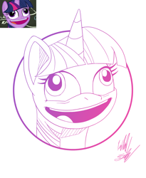 Size: 1148x1400 | Tagged: safe, artist:fuzon-s, character:twilight sparkle, character:twilight sparkle (alicorn), species:alicorn, species:pony, episode:best gift ever, g4, my little pony: friendship is magic, bust, faec, female, gradient lineart, portrait, pudding face, sketch, solo, style emulation, yuji uekawa style