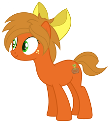 Size: 2152x2401 | Tagged: safe, artist:razorbladetheunicron, oc, oc only, oc:caramel ambrosia, parent:applejack, species:earth pony, species:pony, lateverse, bow, cutie mark, female, freckles, hair bow, mare, next generation, offspring, simple background, solo, transparent background, vector