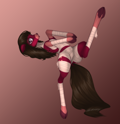 Size: 4205x4333 | Tagged: safe, alternate version, artist:ghost3280, oc, oc only, oc:flower, species:deer, species:pony, abstract background, absurd resolution, bandage, bandaged leg, belly, cute, dock, female, foal, looking at you, loose hair, on back, presenting, quadrupedal, raised leg, simple background, solo, spread legs, spreading, tail, underhoof