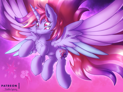Size: 3000x2250 | Tagged: safe, artist:shad0w-galaxy, character:rainbow dash, character:twilight sparkle, character:twilight sparkle (alicorn), species:alicorn, species:pony, ship:twidash, chest fluff, cute, ear fluff, female, flying, fusion, horn, lesbian, multiple eyes, multiple wings, shipping, smiling, solo, wings