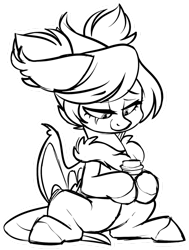 Size: 1024x1355 | Tagged: safe, artist:kellythedrawinguni, oc, species:bat pony, species:pony, coffee cup, cup, female, mare, monochrome, simple background, sitting, solo, transparent background