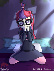 Size: 750x1000 | Tagged: safe, artist:thealjavis, character:moondancer, species:human, my little pony:equestria girls, bed, clothing, equestria girls-ified, female, glasses, patreon, solo