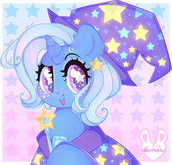 Size: 2859x2745 | Tagged: safe, artist:bunxl, character:trixie, species:pony, species:unicorn, cape, clothing, cute, diatrixes, eyeshadow, female, happy, hat, heart eyes, looking at you, makeup, mare, open mouth, solo, starry eyes, trixie's cape, trixie's hat, wand, wingding eyes