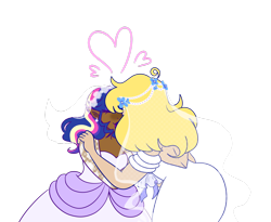 Size: 1280x1051 | Tagged: safe, artist:cubbybatdoodles, character:derpy hooves, character:twilight sparkle, species:human, ship:twerpy, clothing, ditzy doo, dress, female, humanized, kissing, lesbian, marriage, shipping, simple background, transparent background, wedding, wedding dress