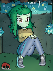 Size: 750x1000 | Tagged: safe, artist:thealjavis, character:wallflower blush, g4, my little pony: equestria girls, my little pony:equestria girls, clothing, cute, female, flower, flowerbetes, freckles, pants, shoes, solo, sweater, wallflower and plants