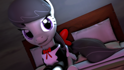 Size: 3840x2160 | Tagged: safe, artist:quicktimepony, character:octavia melody, species:pony, 3d, bed, clothing, female, looking at you, maid, octamaid, pillow, sitting, solo, source filmmaker, tail