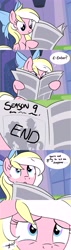 Size: 2310x8190 | Tagged: safe, artist:emberslament, oc, oc only, oc:bay breeze, species:pegasus, species:pony, season 9, bow, comic, dialogue, end of ponies, female, hair bow, mare, newspaper, offscreen character, sad, solo, talking to viewer
