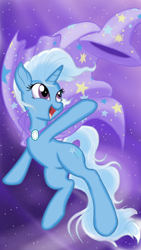 Size: 3072x5461 | Tagged: safe, artist:theroyalprincesses, character:trixie, species:pony, species:unicorn, absurd resolution, cape, clothing, cute, diatrixes, female, happy, hat, mare, open mouth, solo, trixie's cape, trixie's hat