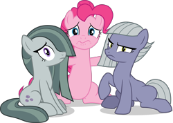 Size: 6823x4871 | Tagged: safe, artist:tomfraggle, character:limestone pie, character:marble pie, character:pinkie pie, species:pony, absurd resolution, blank flank, female, looking at you, mare, missing cutie mark, pie sisters, siblings, simple background, sisters, transparent background, trio, vector