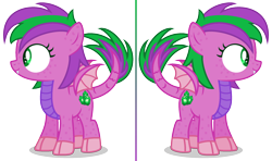 Size: 2248x1332 | Tagged: safe, artist:razorbladetheunicron, base used, oc, oc only, oc:firestorm swirl, parent:amethyst star, parent:spike, parents:amespike, species:dracony, lateverse, alternate universe, cutie mark, female, filly, hybrid, markings, new design, next generation, offspring, reference, scales, simple background, transparent background