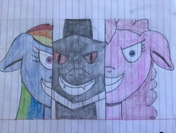 Size: 3264x2448 | Tagged: safe, artist:bendy and the little ponies, artist:rainbow dash is best pony, artist:rainbow factory dash, character:pinkie pie, character:rainbow dash, species:pony, comic:the six-winged serpent, fanfic:cupcakes, fanfic:rainbow factory, colored pencil drawing, grimdark series, grotesque series, lined paper, pencil outline, rainbow factory dash, traditional art