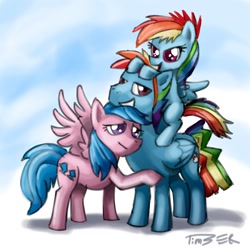 Size: 1000x1000 | Tagged: dead source, safe, artist:pluckyninja, character:firefly, character:rainbow blaze, character:rainbow dash, species:pegasus, species:pony, ship:fireblaze, g1, g4, cute, family, female, filly, firefly as rainbow dash's mom, foal, g1 to g4, generation leap, goggles, hilarious in hindsight, male, mare, mother and child, mother and daughter, parent, photoshop, rainbow mom, shipping, stallion, straight, trio