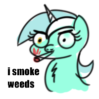 Size: 200x200 | Tagged: safe, artist:ashtoneer, character:lyra heartstrings, species:pony, species:unicorn, chest fluff, dialogue, drugs, female, joint, mare, marijuana, pot, simple background, sketch, smoking, solo, white background
