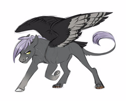 Size: 2500x2000 | Tagged: safe, artist:vindhov, oc, oc only, parent:gilda, parent:limestone pie, parents:gildastone, species:hippogriff, species:pony, angry, commission, crack ship offspring, female, hybrid, interspecies offspring, leonine tail, mare, offspring, raised hoof, realistic horse legs, simple background, solo, white background