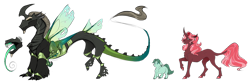 Size: 1600x539 | Tagged: safe, artist:vindhov, oc, oc only, oc:angel, parent:discord, parent:queen chrysalis, parents:discolis, species:classical unicorn, species:draconequus, species:pony, species:unicorn, changeling hybrid, cloven hooves, disguise, disguised changeling, ear piercing, earring, female, foal, hybrid, interspecies offspring, jewelry, leonine tail, long tongue, male, mare, offspring, piercing, simple background, solo, tongue out, transparent background, unshorn fetlocks