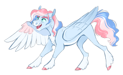 Size: 3345x2038 | Tagged: safe, artist:vindhov, oc, oc only, parent:pinkie pie, parent:rainbow dash, parents:pinkiedash, species:pegasus, species:pony, colored hooves, colored wings, commission, magical lesbian spawn, multicolored wings, offspring, open mouth, realistic horse legs, simple background, socks (coat marking), solo, spread wings, transparent background, wings