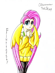 Size: 1024x1337 | Tagged: safe, artist:the1king, character:fluttershy, species:human, cute, female, humanized, solo, winged humanization, wings