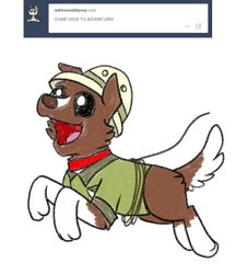 Size: 800x928 | Tagged: safe, artist:askwinonadog, character:winona, species:dog, ask, ask winona, clothing, explorer outfit, female, hat, open mouth, pith helmet, simple background, solo, tumblr, white background