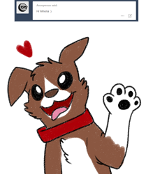 Size: 800x912 | Tagged: safe, artist:askwinonadog, character:winona, species:dog, ask, ask winona, female, floating heart, heart, paw pads, paws, simple background, solo, tongue out, tumblr, underpaw, waving, white background