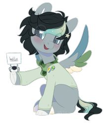 Size: 1028x1211 | Tagged: safe, artist:shady-bush, oc, species:pegasus, species:pony, clothing, female, hoodie, mare, note, simple background, solo, spider, transparent background