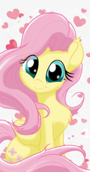 Size: 1080x2048 | Tagged: safe, artist:theroyalprincesses, character:fluttershy, species:pegasus, species:pony, :t, chest fluff, cute, female, folded wings, heart, hnnng, looking at you, mare, shyabetes, sitting, smiling, solo, wings